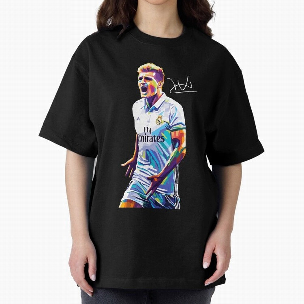 Kroos Footballer Wpap Art Oversized T-Shirt Honor Football Greatness during FIFA World Cup 2026 Group Stage for Fans of Mbappe and England, Bringing Retro Football Energy, Iconic Rivalries, Trophy Chase Drama and Stadium Atmosphere; Made for