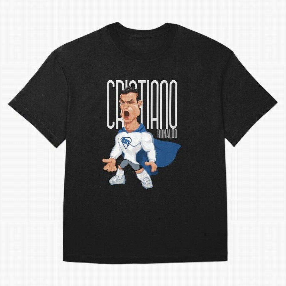 Commic Caricature of Cristiano Ronaldino 'CR7' Oversized T-Shirt Bring Global Tournament Vibes to FIFA World Cup 2026 for Fans of Messi and Portugal, Bringing Classic Soccer Heritage, Championship Pressure, Fan Loyalty and International Pride;