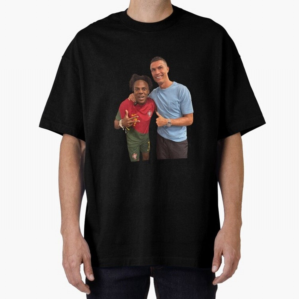 ISHOWSPEED MET RONALDO Oversized T-Shirt Follow the Final Road of FIFA World Cup 2026 Group Stage for Fans of Messi and Cristiano Ronaldo and Portugal, Bringing Stadium Chants, National Pride, Trophy Dreams and Unforgettable Football Memories;