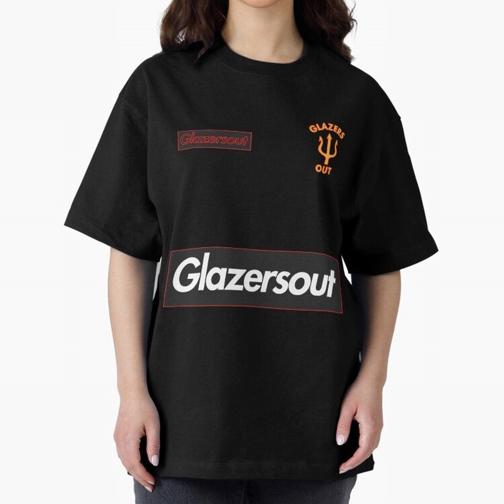 GlazersOut Red Manchester Kit V-Neck Oversized T-Shirt Honor Football Greatness during FIFA World Cup 2026 Group Stage for Fans of Neymar, Haaland and Cristiano Ronaldo and France and Portugal, Bringing Goal Celebration Energy, Supporter Heritage,
