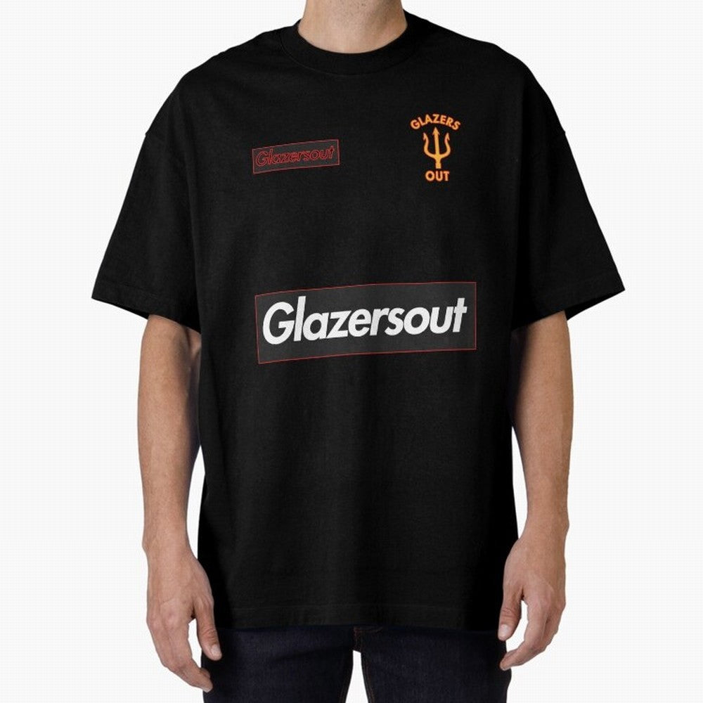 GlazersOut Red Manchester Kit V-Neck Oversized T-Shirt Honor Football Greatness during FIFA World Cup 2026 Group Stage for Fans of Neymar, Haaland and Cristiano Ronaldo and France and Portugal, Bringing Goal Celebration Energy, Supporter Heritage,