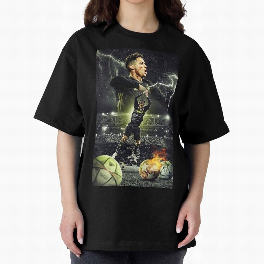 Ronaldo Illustration Oversized T-Shirt Capture FIFA World Cup 2026 Group Stage for Fans of Haaland and England and Germany, Bringing Football Passion, Legendary Performances, Festival Vibes and Supporter Community; Made for Die Hard Supporters,