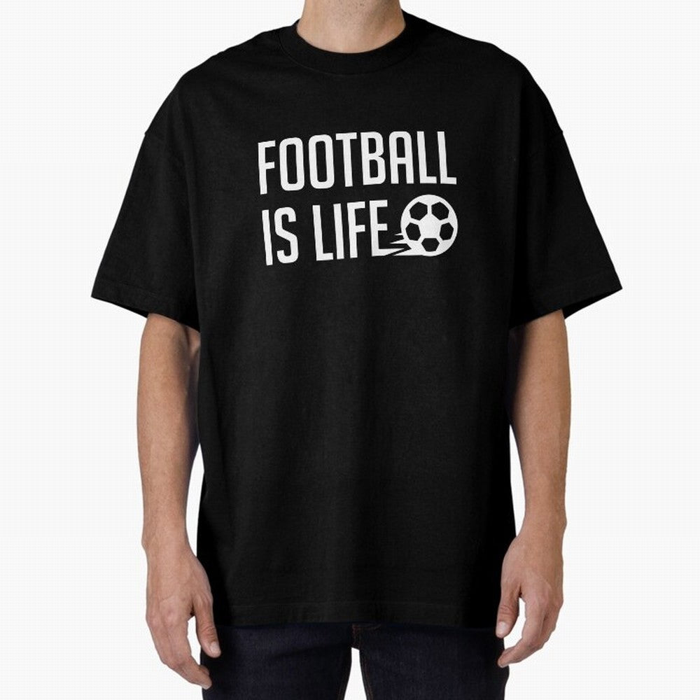 Football Is Life (Blue BG) Oversized T-Shirt Celebrate Fan Culture around Global Football Passion for FIFA World Cup 2026 USA Canada Mexico, Filled with Mbappe, Argentina and Brazil, Fan Favorite Moments, National Team Passion, Big Match Drama and