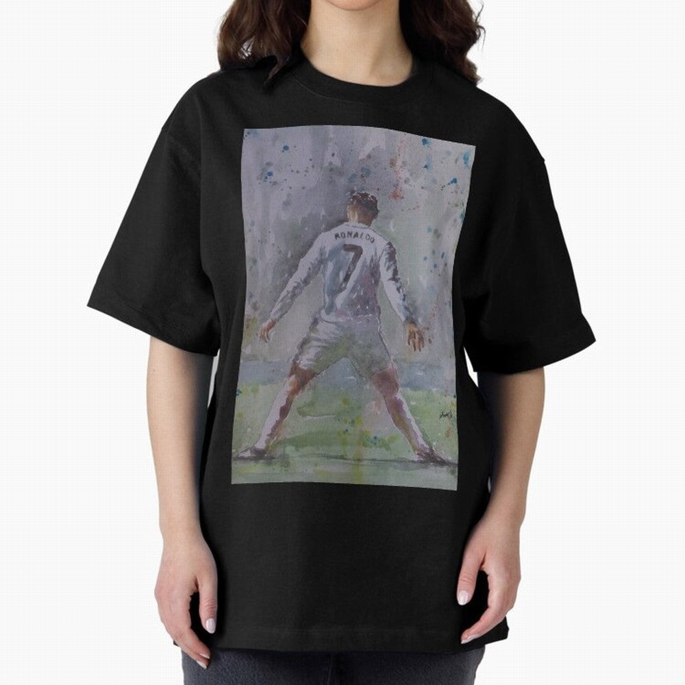 Cristiano Ronaldo - Portrait 2 Oversized T-Shirt Represent Global Football Passion for FIFA World Cup 2026, Connected to Haaland and Mbappe, Argentina and Brazil, Football Festival Excitement, Trophy Ambitions, Country Rivalries and Star Player
