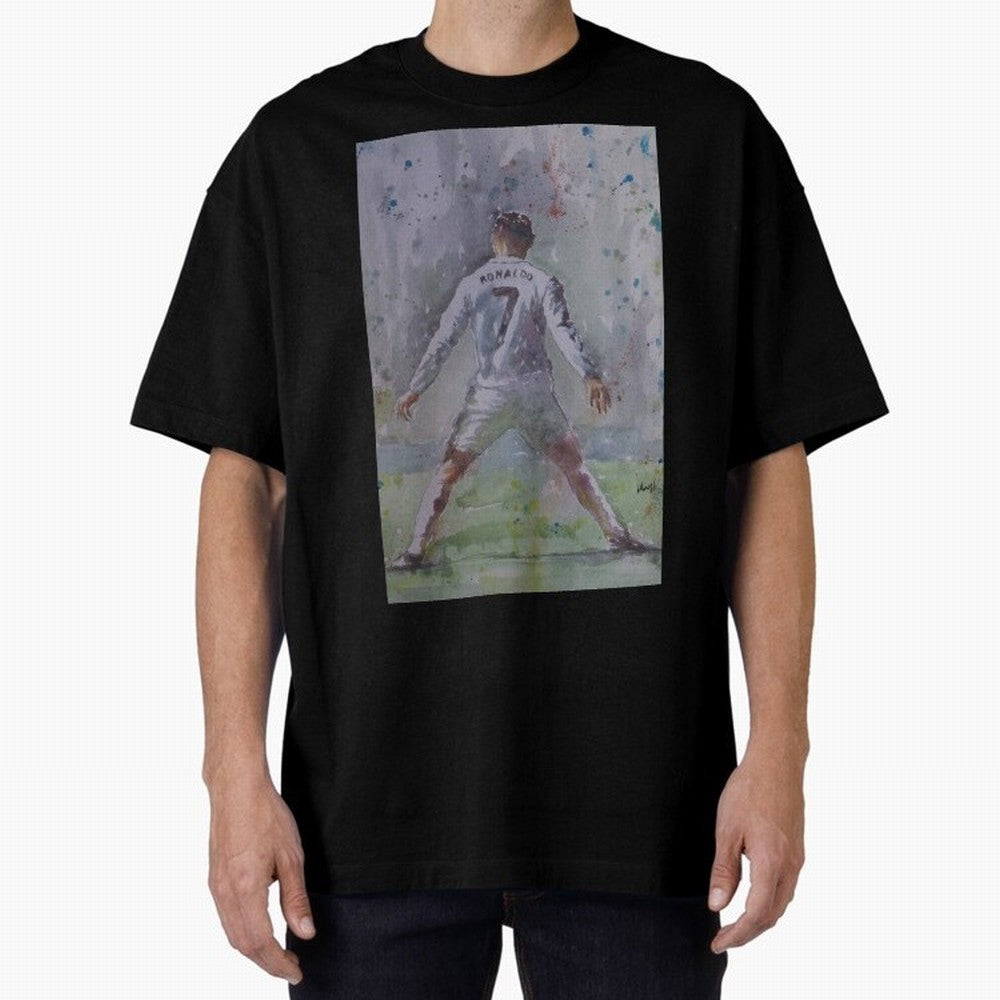 Cristiano Ronaldo - Portrait 2 Oversized T-Shirt Represent Global Football Passion for FIFA World Cup 2026, Connected to Haaland and Mbappe, Argentina and Brazil, Football Festival Excitement, Trophy Ambitions, Country Rivalries and Star Player