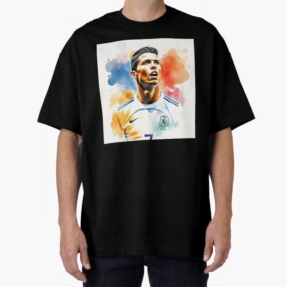 Cristiano Ronaldo Watercolor Panting Oversized T-Shirt Honor Football Greatness during FIFA World Cup 2026 Featuring Messi, France and Portugal Energy, Classic Soccer Heritage, Championship Pressure, Fan Loyalty and International Pride; Ideal for