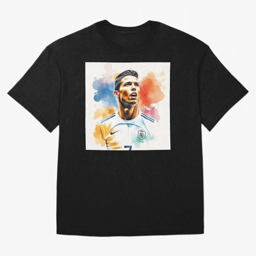 Cristiano Ronaldo Watercolor Panting Oversized T-Shirt Honor Football Greatness during FIFA World Cup 2026 Featuring Messi, France and Portugal Energy, Classic Soccer Heritage, Championship Pressure, Fan Loyalty and International Pride; Ideal for