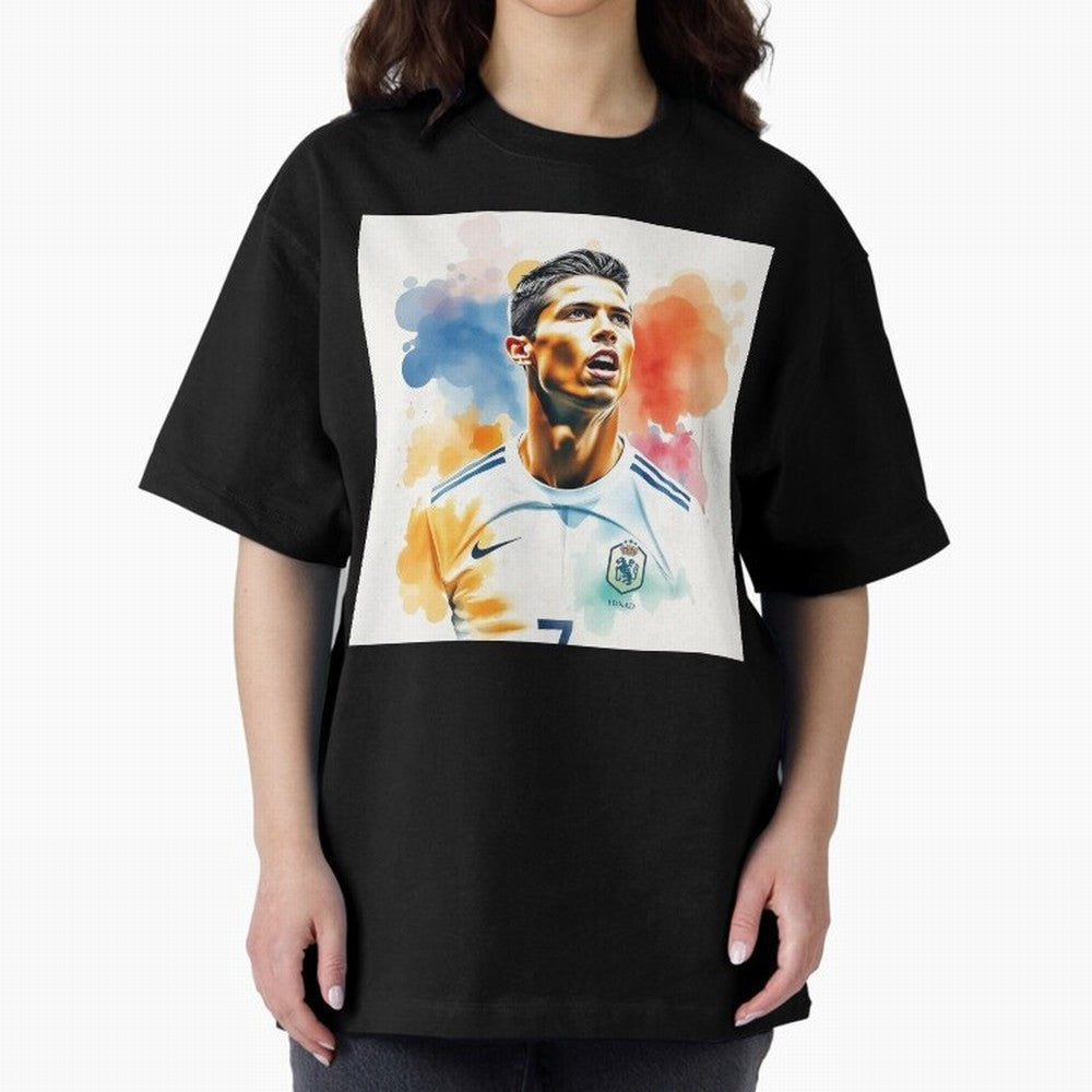 Cristiano Ronaldo Watercolor Panting Oversized T-Shirt Honor Football Greatness during FIFA World Cup 2026 Featuring Messi, France and Portugal Energy, Classic Soccer Heritage, Championship Pressure, Fan Loyalty and International Pride; Ideal for