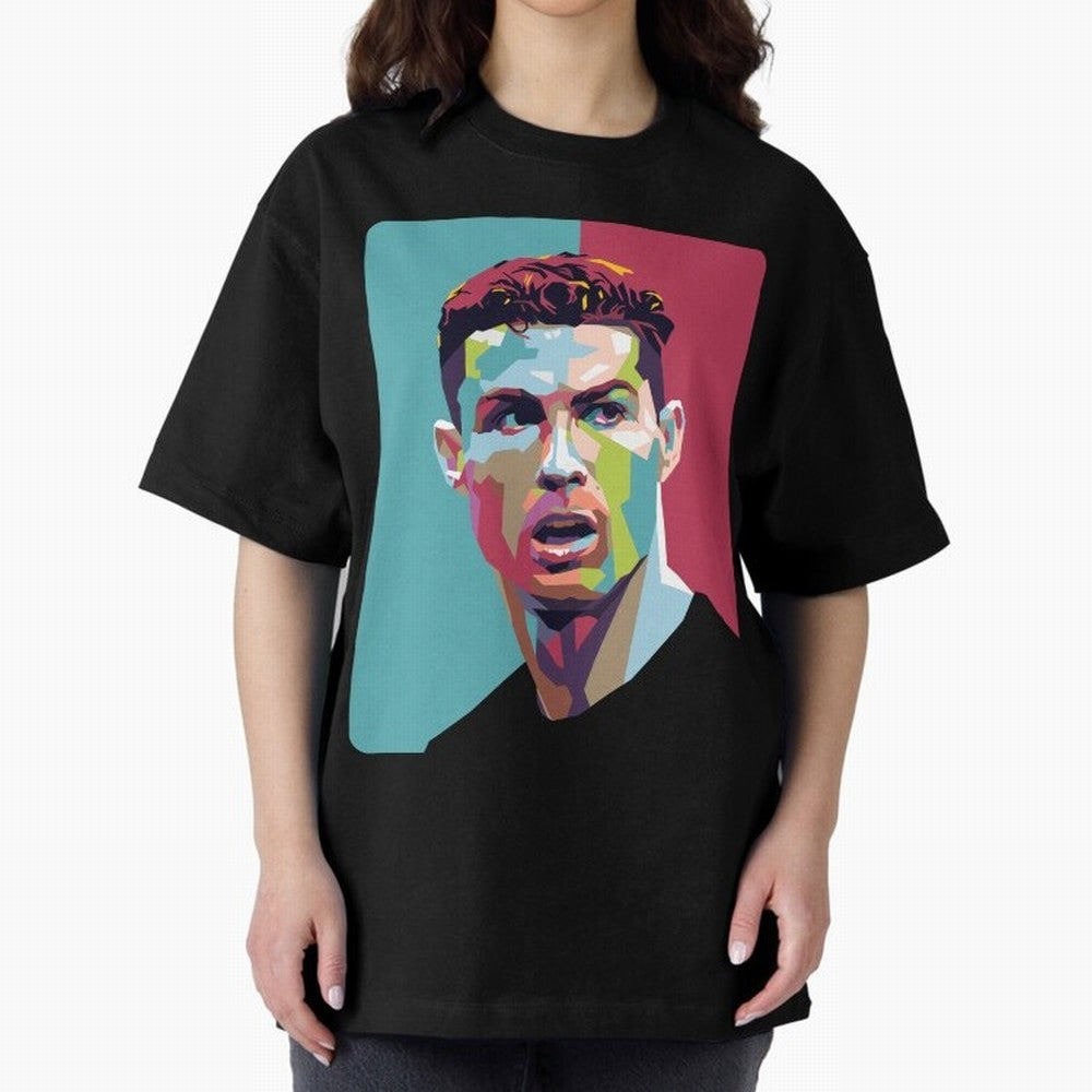 Cristiano Ronaldo 7 Pop Art Portrait Oversized T-Shirt Celebrate Unforgettable Nights in FIFA World Cup 2026 USA Canada Mexico for Fans of Cristiano Ronaldo, Haaland and CR7 and England, France and Netherlands, Bringing Stadium Memories, Football