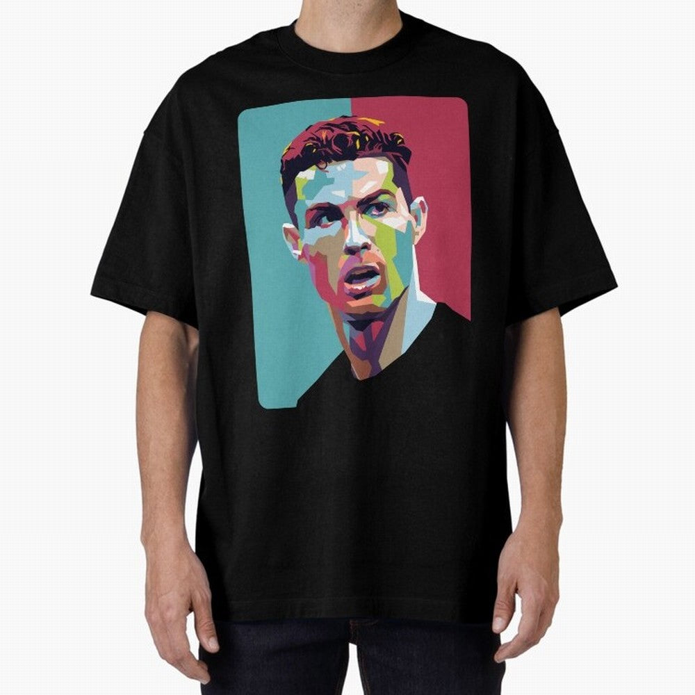 Cristiano Ronaldo 7 Pop Art Portrait Oversized T-Shirt Celebrate Unforgettable Nights in FIFA World Cup 2026 USA Canada Mexico for Fans of Cristiano Ronaldo, Haaland and CR7 and England, France and Netherlands, Bringing Stadium Memories, Football