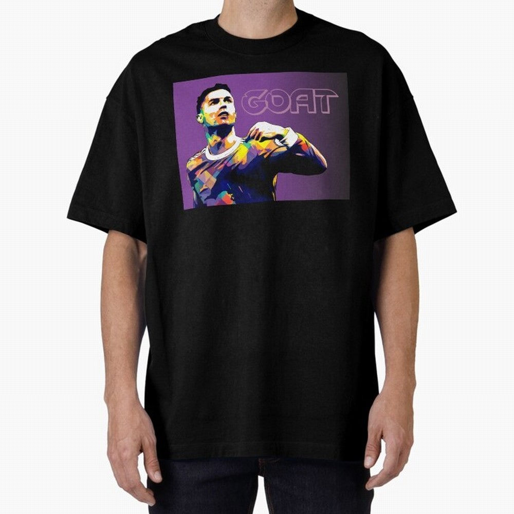 Cristiano Ronaldo Goat Popart Oversized T-Shirt Celebrate Unforgettable Nights in the FIFA World Cup 2026 Group Stage Journey through Messi, CR7 and Mbappe Highlights, England and Germany Pride, Goal Celebration Energy, Supporter Heritage, Football