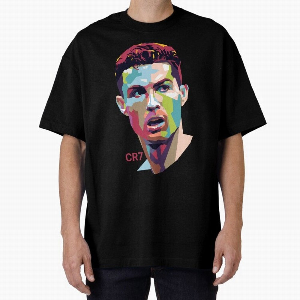 Cristiano Ronaldo Pop Art Portrait Oversized T-Shirt Relive FIFA World Cup 2026 Group Stage for Fans of Messi and Portugal, Bringing Worldwide Fan Energy, Dramatic Goals, Stadium Lights and Championship Celebrations; Great for Watch Parties, Sports