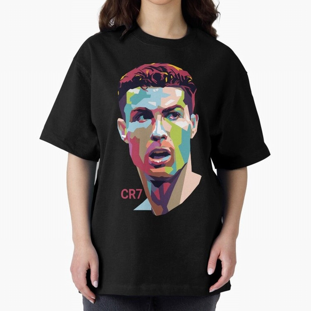 Cristiano Ronaldo Pop Art Portrait Oversized T-Shirt Relive FIFA World Cup 2026 Group Stage for Fans of Messi and Portugal, Bringing Worldwide Fan Energy, Dramatic Goals, Stadium Lights and Championship Celebrations; Great for Watch Parties, Sports