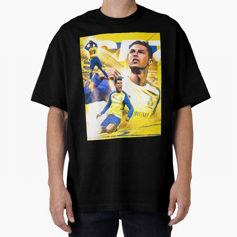 Cr7 Al Nassr Oversized T-Shirt Represent Football Lovers during FIFA World Cup 2026 USA Canada Mexico Spirit, Featuring Brazil, Portugal and Argentina, Messi and Cristiano Ronaldo, Worldwide Fan Energy, Dramatic Goals, Stadium Lights and