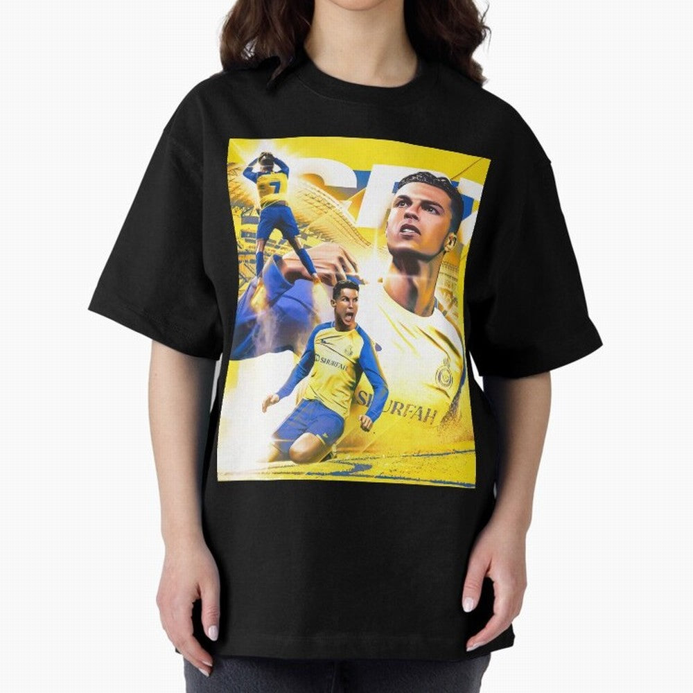 Cr7 Al Nassr Oversized T-Shirt Represent Football Lovers during FIFA World Cup 2026 USA Canada Mexico Spirit, Featuring Brazil, Portugal and Argentina, Messi and Cristiano Ronaldo, Worldwide Fan Energy, Dramatic Goals, Stadium Lights and