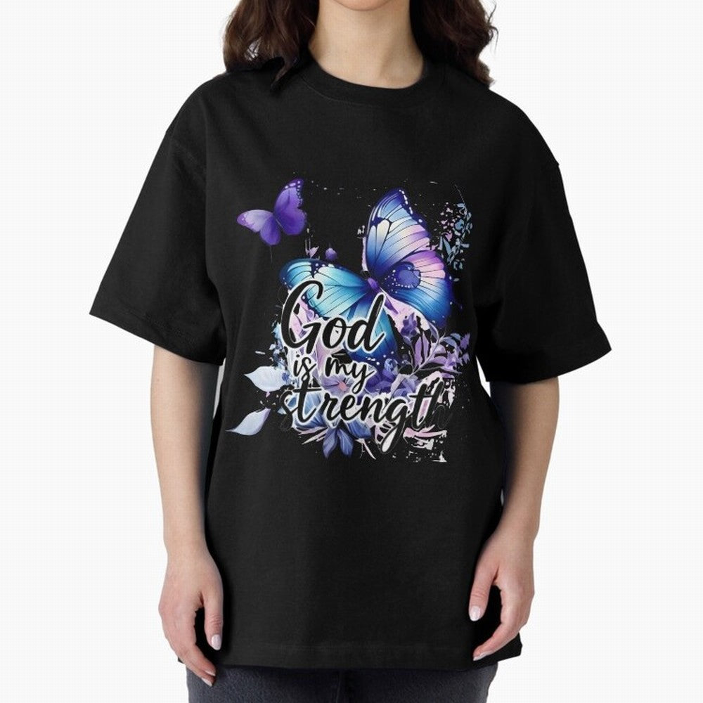 God is My Strength - Blue Butterfly Watercolor Art Oversized T-Shirt Elevate FIFA World Cup 2026 USA Canada Mexico Spirit, Centered on Argentina, France and Brazil, Haaland, Tournament Hype, Historic Matchups, Family Viewing Parties and Global