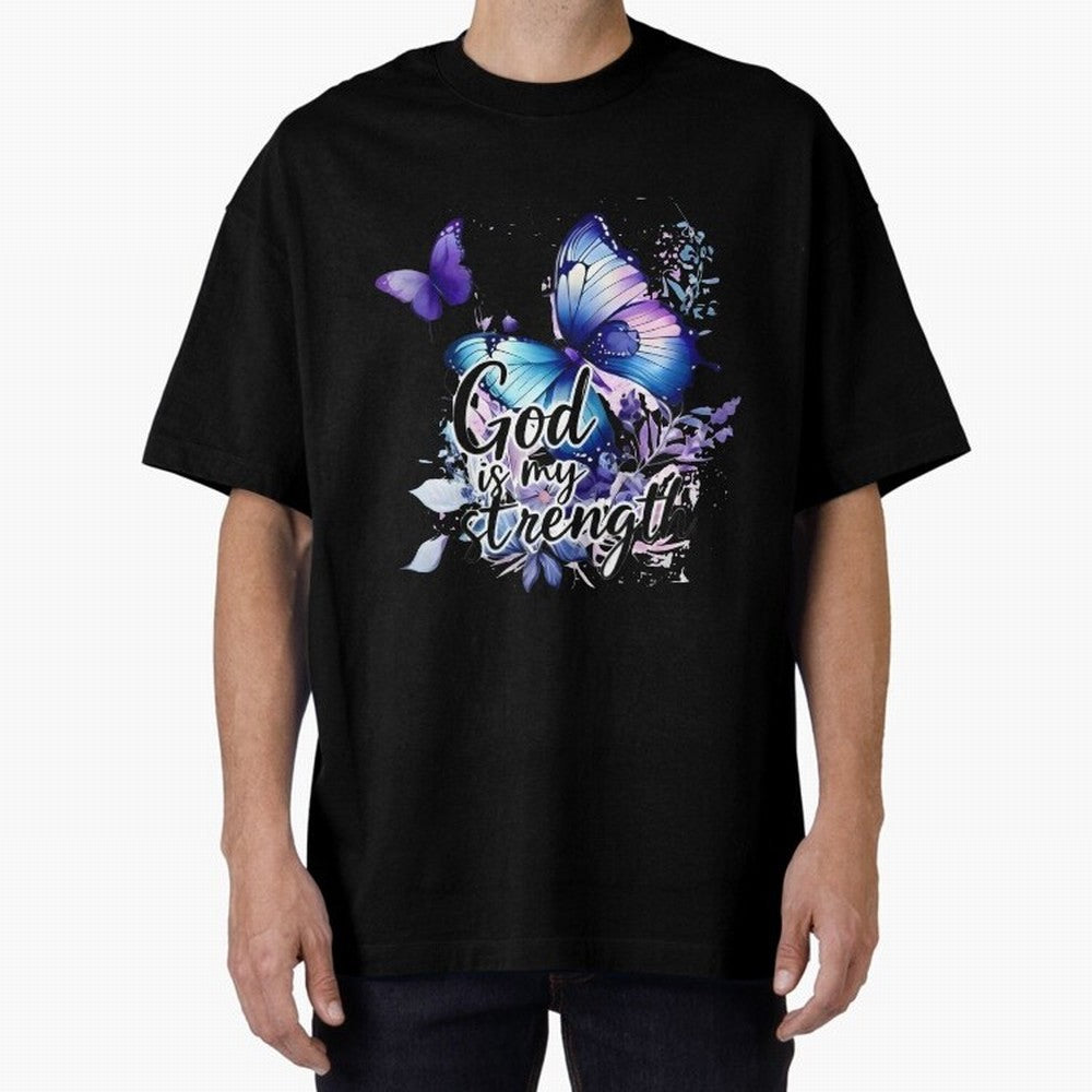 God is My Strength - Blue Butterfly Watercolor Art Oversized T-Shirt Elevate FIFA World Cup 2026 USA Canada Mexico Spirit, Centered on Argentina, France and Brazil, Haaland, Tournament Hype, Historic Matchups, Family Viewing Parties and Global
