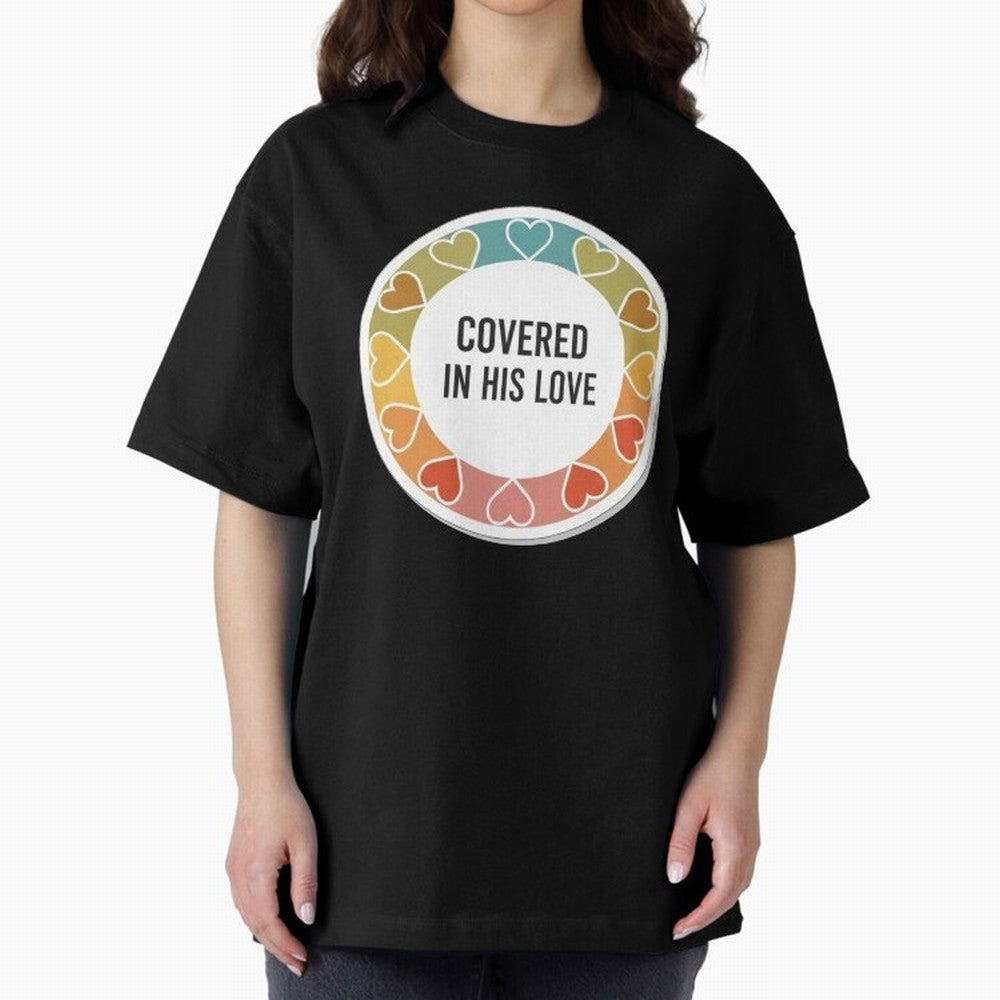 Covered in His Love Christian Encouragement Sticker Oversized T-Shirt Honor Football Greatness during Global Football Passion for FIFA World Cup 2026 USA Canada Mexico, Inspired by CR7, England, Supporter Pride, Iconic Celebrations, Legendary Names