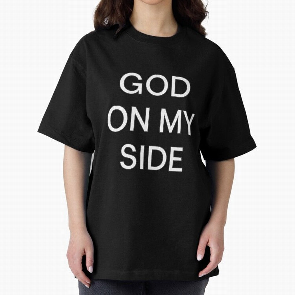 God On My Side - Minimalist Christian Outline Typography Oversized T-Shirt Feel the Trophy Chase of FIFA World Cup 2026 Group Stage for Fans of Haaland and Mbappe and Brazil, Bringing Stadium Memories, Football Loyalty, International Chants and
