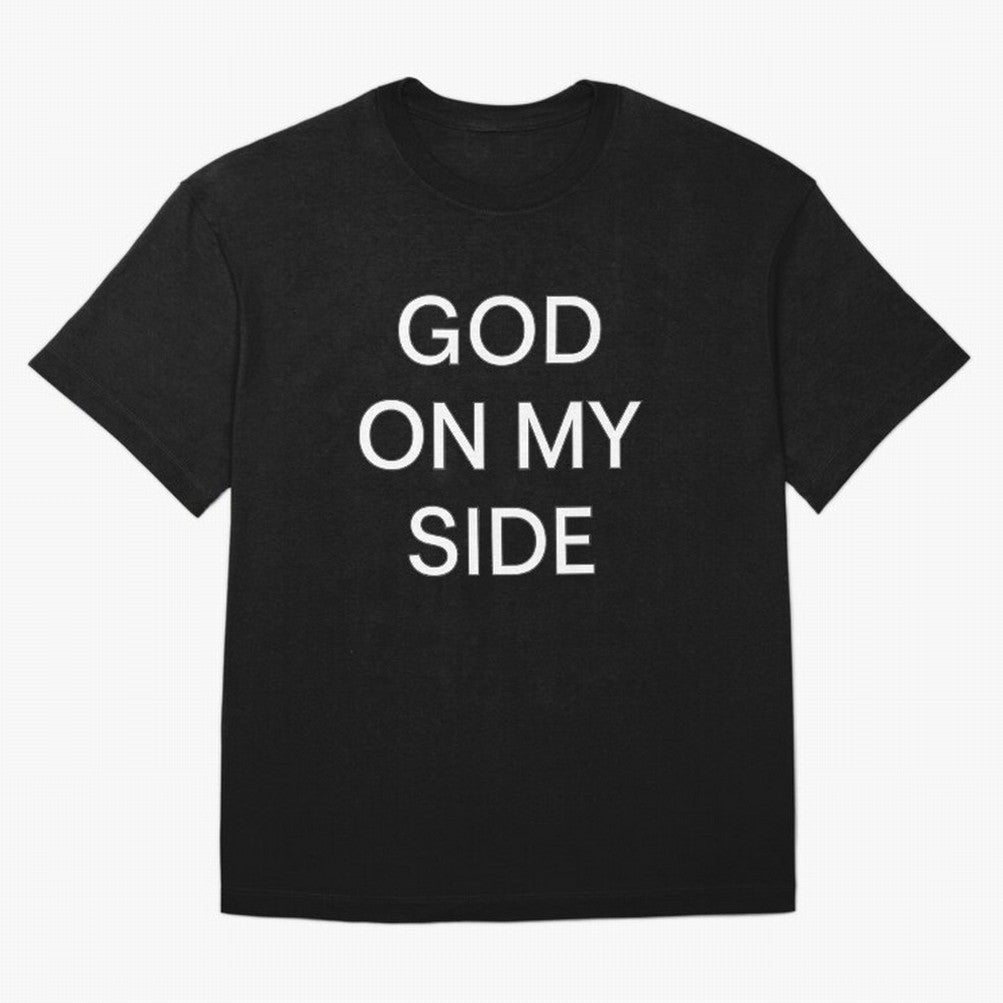 God On My Side - Minimalist Christian Outline Typography Oversized T-Shirt Feel the Trophy Chase of FIFA World Cup 2026 Group Stage for Fans of Haaland and Mbappe and Brazil, Bringing Stadium Memories, Football Loyalty, International Chants and
