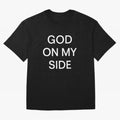 God On My Side - Minimalist Christian Outline Typography Oversized T-Shirt Feel the Trophy Chase of FIFA World Cup 2026 Group Stage for Fans of Haaland and Mbappe and Brazil, Bringing Stadium Memories, Football Loyalty, International Chants and