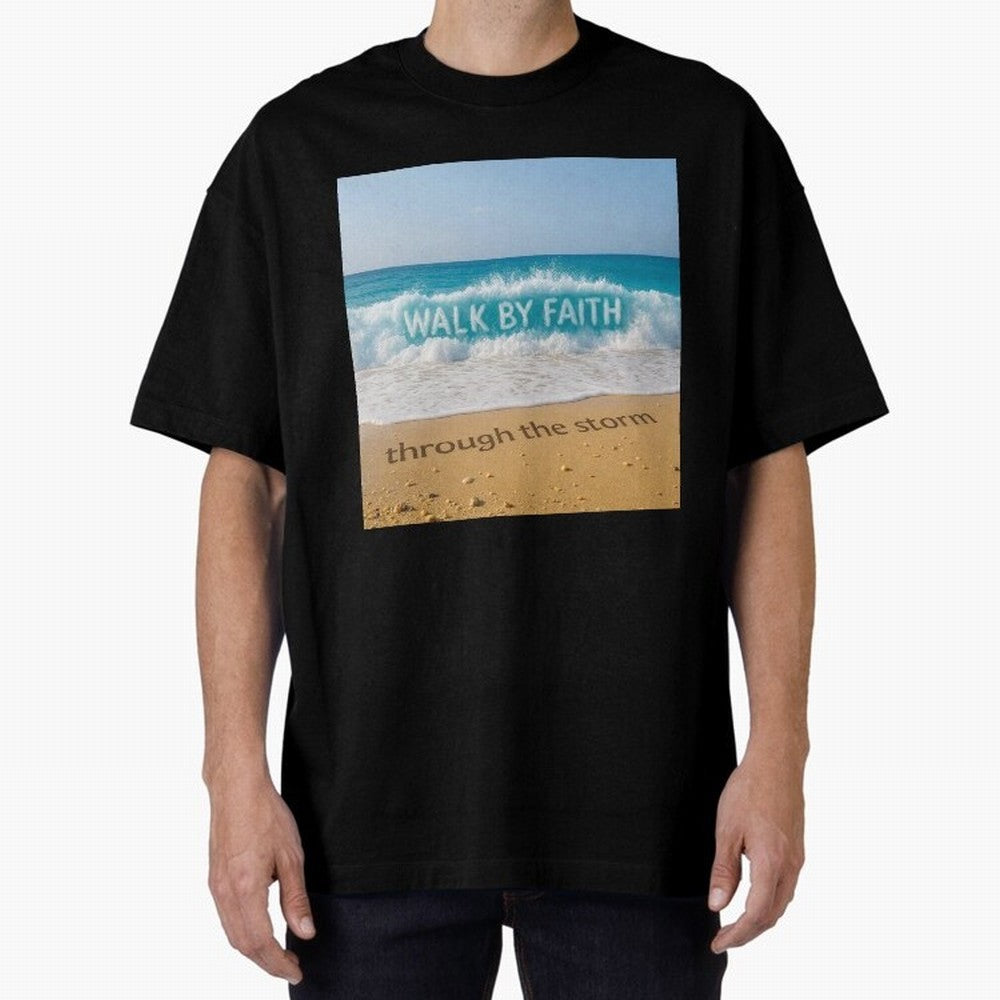 WALK BY FAITH - Through the Storm - Ocean Wave Art Oversized T-Shirt Create FIFA World Cup 2026 USA Canada Mexico Spirit, Featuring Brazil, Portugal and Argentina, Messi, CR7 and Mbappe, Stadium Chants, National Pride, Trophy Dreams and