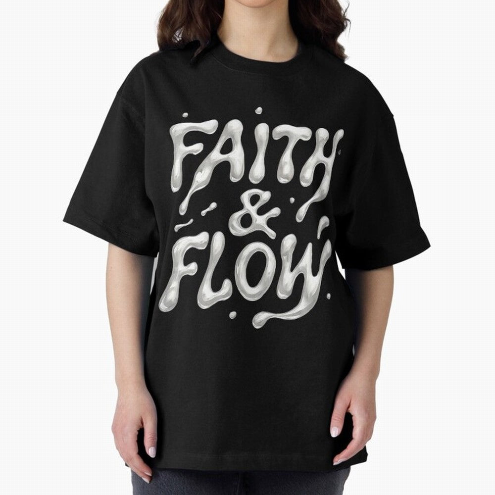 FAITH & FLOW - Liquid Chrome Typography - Urban Christian Oversized T-Shirt Celebrate Supporters United by FIFA World Cup 2026 Spirit, Made for Germany, Messi, Vintage Soccer Flavor, Modern Football Stars, National Flags and Final Night Emotion;