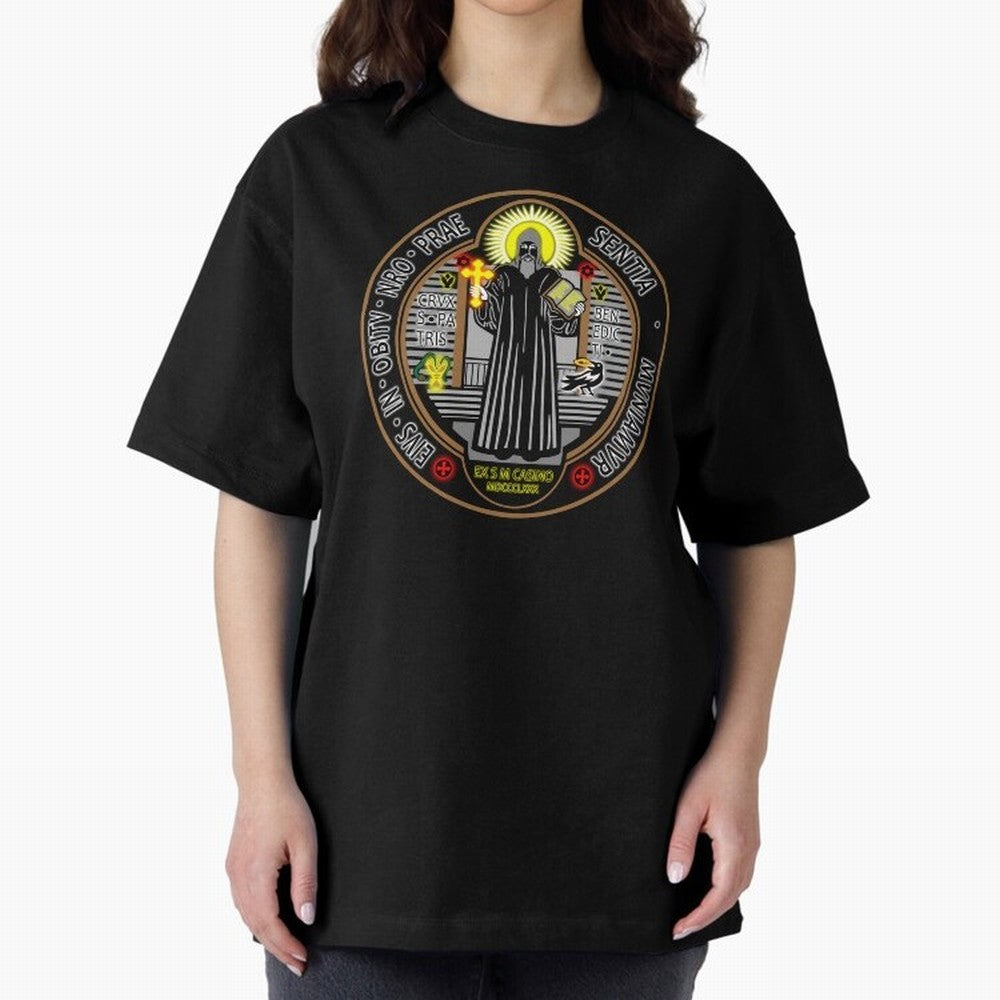 Medalla de San Benito Color Frontal Oversized T-Shirt Celebrate Unforgettable Nights in FIFA World Cup 2026 Group Stage for Fans of Messi, CR7 and Mbappe and Argentina and Brazil, Bringing Worldwide Fan Energy, Dramatic Goals, Stadium Lights and
