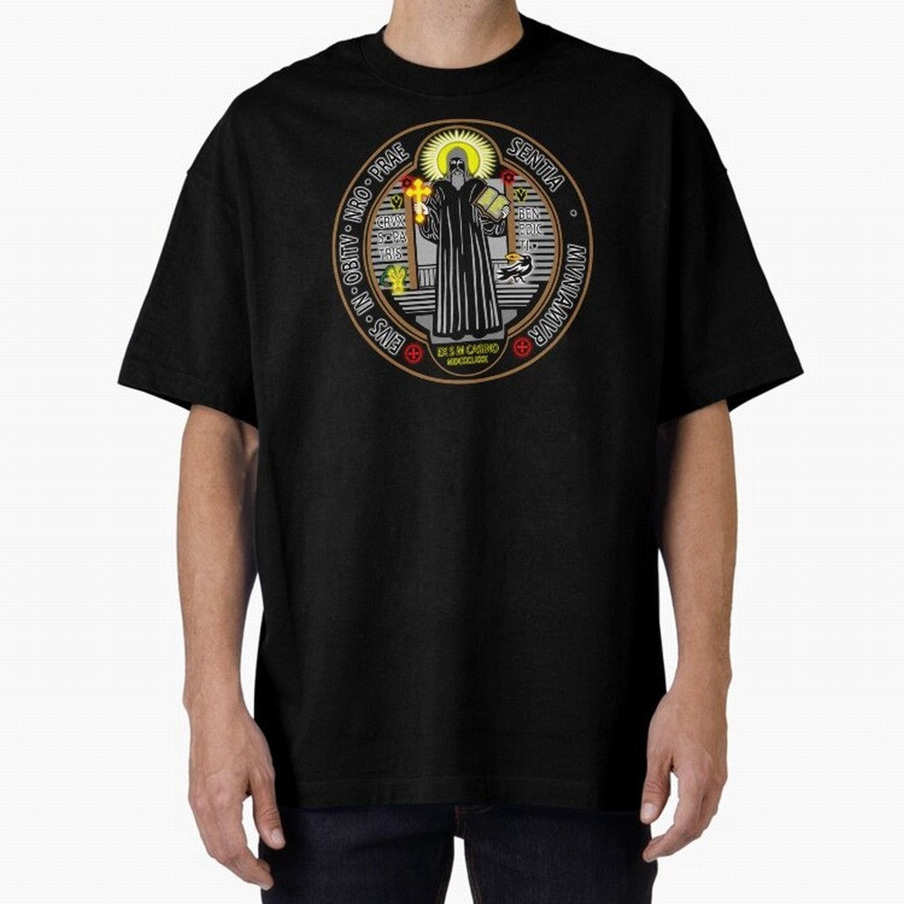 Medalla de San Benito Color Frontal Oversized T-Shirt Celebrate Unforgettable Nights in FIFA World Cup 2026 Group Stage for Fans of Messi, CR7 and Mbappe and Argentina and Brazil, Bringing Worldwide Fan Energy, Dramatic Goals, Stadium Lights and