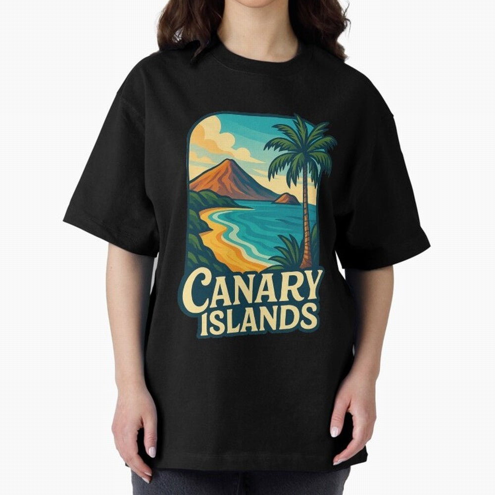 Tropical Shoreline of the Canary Islands Spain Oversized T-Shirt Celebrate Golden Goal Energy in Global Football Passion for FIFA World Cup 2026, Highlighting Mbappe, Spain and Netherlands, Retro Football Energy, Iconic Rivalries, Trophy Chase