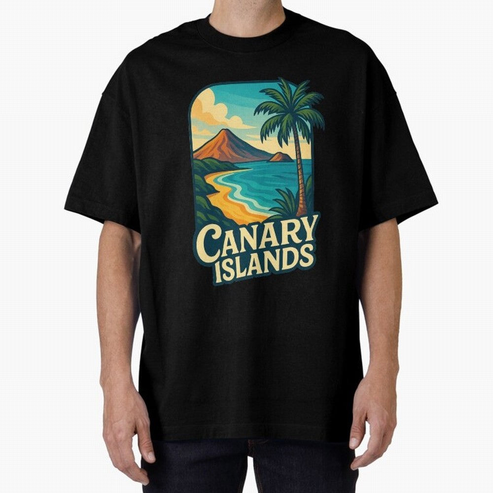 Tropical Shoreline of the Canary Islands Spain Oversized T-Shirt Celebrate Golden Goal Energy in Global Football Passion for FIFA World Cup 2026, Highlighting Mbappe, Spain and Netherlands, Retro Football Energy, Iconic Rivalries, Trophy Chase