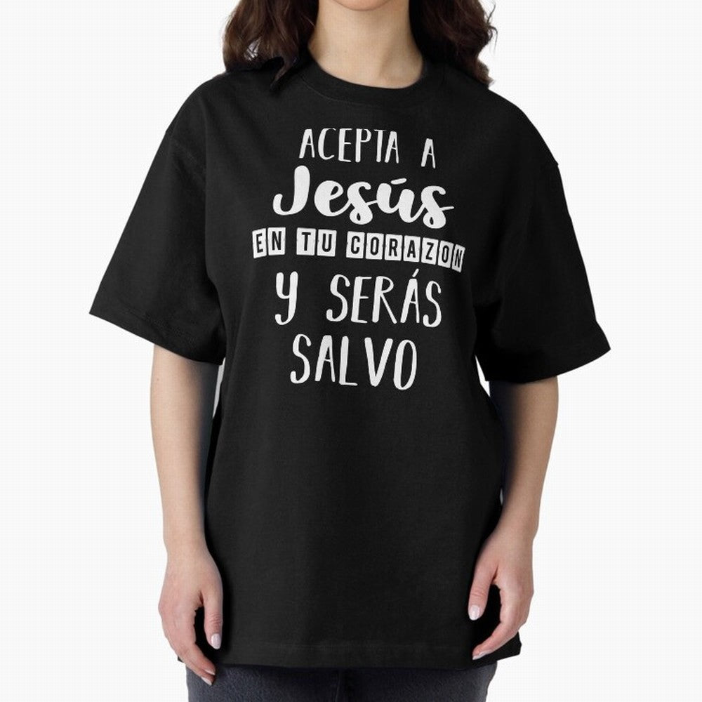 Acepta a Jes¨²s en tu Corazon Mensaje Cristianos Dios Spanish Oversized T-Shirt Keep the Legacy of FIFA World Cup 2026 USA Canada Mexico for Fans of CR7 and Messi and Spain and Netherlands, Bringing Classic Soccer Heritage, Championship Pressure,