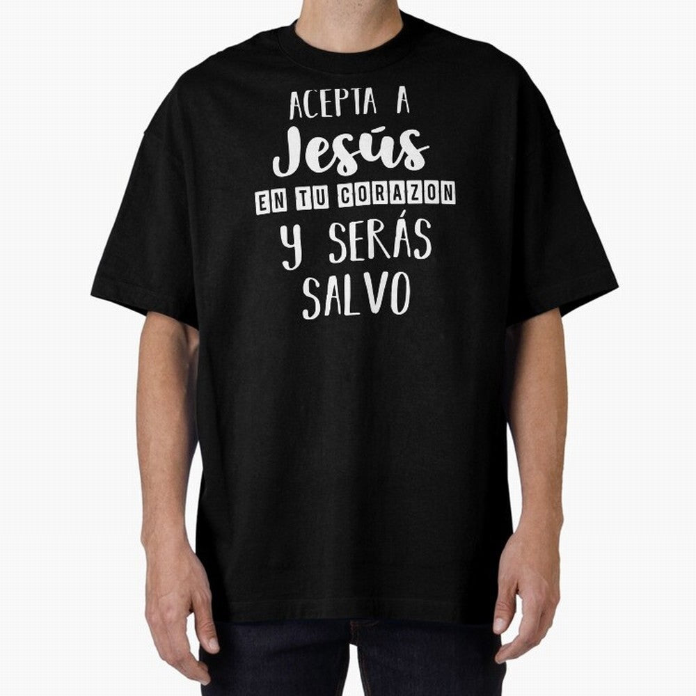 Acepta a Jes¨²s en tu Corazon Mensaje Cristianos Dios Spanish Oversized T-Shirt Keep the Legacy of FIFA World Cup 2026 USA Canada Mexico for Fans of CR7 and Messi and Spain and Netherlands, Bringing Classic Soccer Heritage, Championship Pressure,
