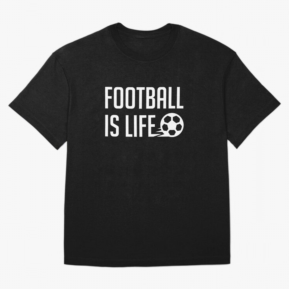 Football Is Life (Black BG) Oversized T-Shirt Bring Global Football Passion for FIFA World Cup 2026, Made for Haaland, Argentina and Brazil, Stadium Chants, National Pride, Trophy Dreams and Unforgettable Football Memories; Perfect for Supporters