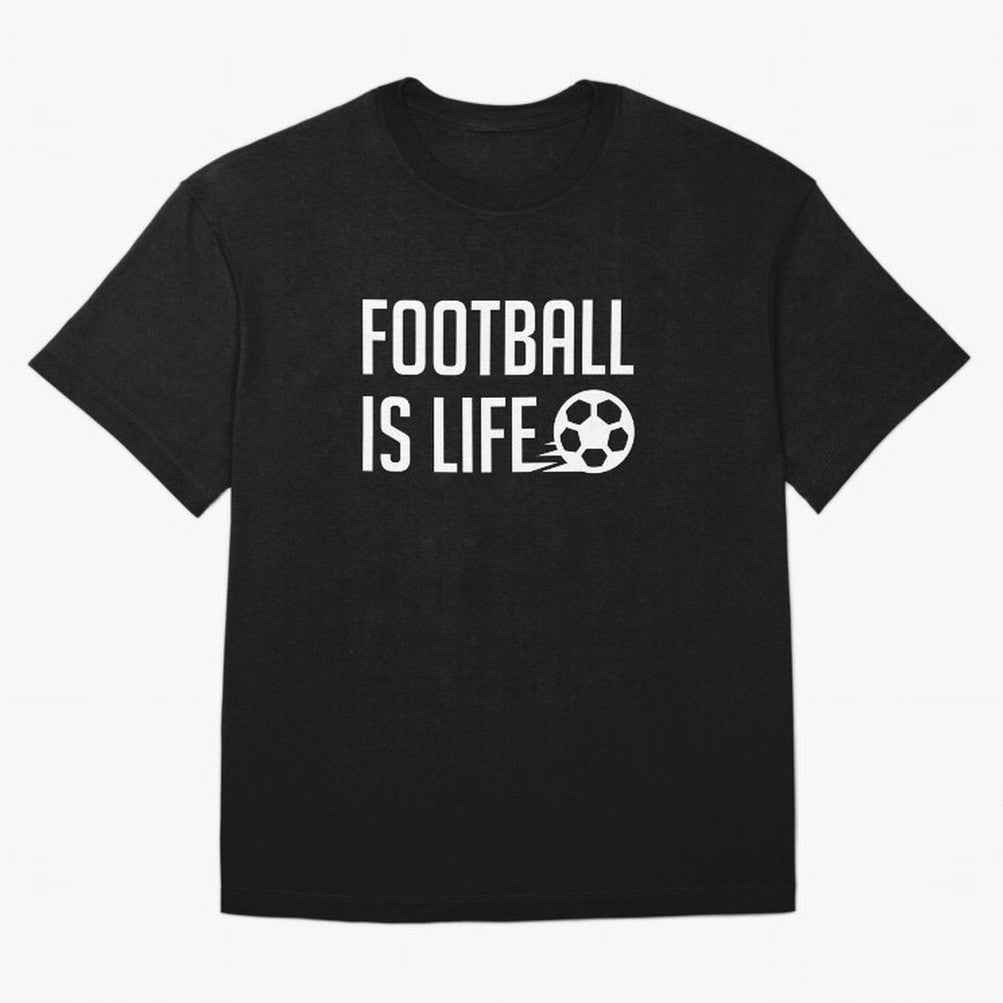 Football Is Life (Red BG) Oversized T-Shirt Celebrate Soccer Greatness during the FIFA World Cup 2026 USA Canada Mexico Journey through Messi Highlights, France Pride, Match Day Excitement, Supporter Culture, Golden Goals and Global Football