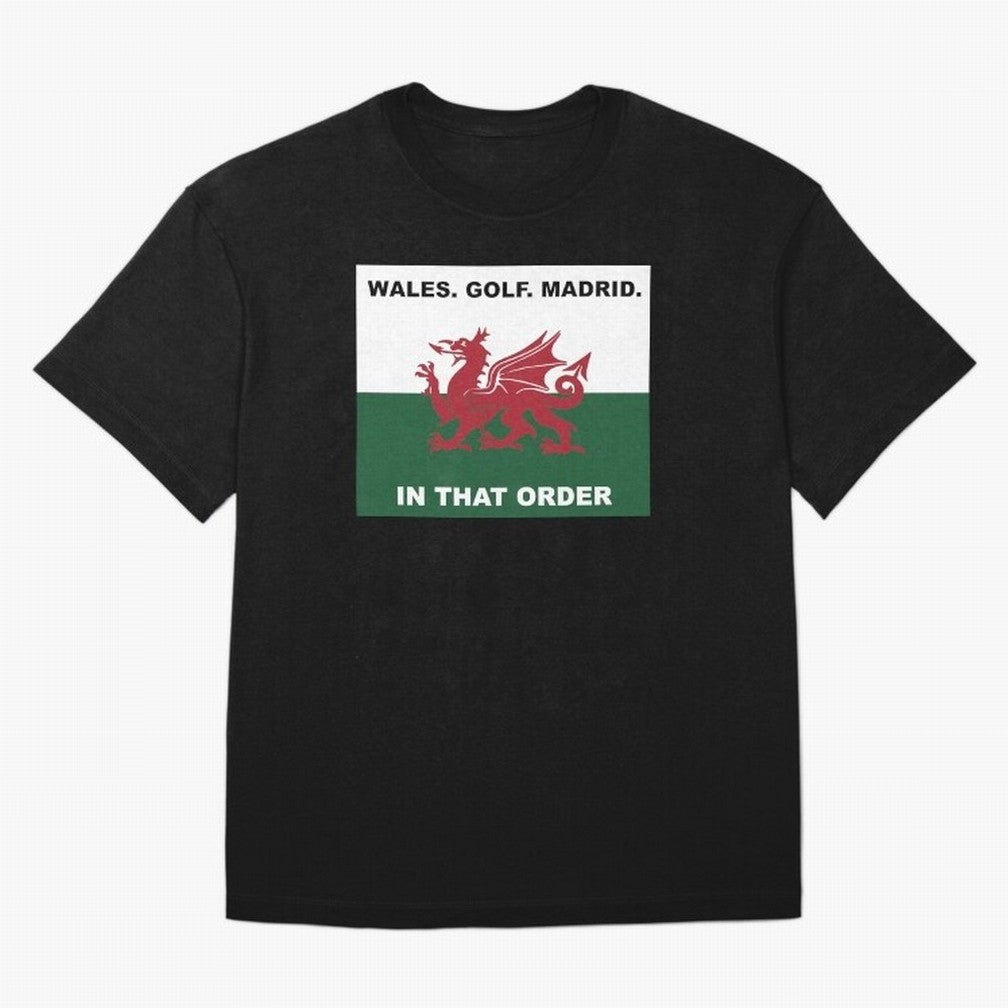 Wales Golf Madrid In That Order Oversized T-Shirt Treasure Match Day Hype around FIFA World Cup 2026, CR7, Spain, Classic Soccer Heritage, Championship Pressure, Fan Loyalty and International Pride; Made for Die Hard Supporters, Soccer Lovers, Game