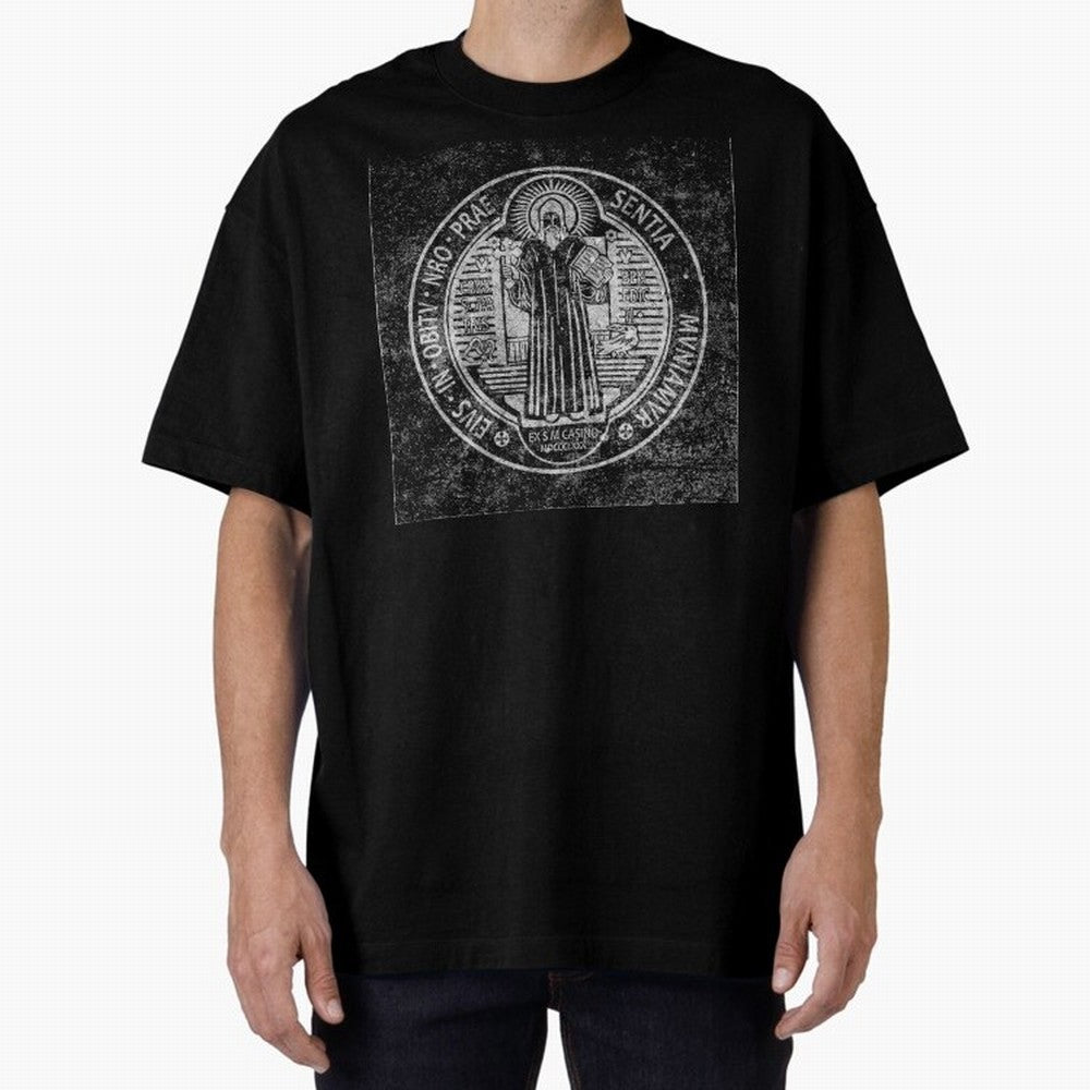 Medalla de San Benito Frontal Relieve Oversized T-Shirt Honor the Football Icons of Match Day Hype around FIFA World Cup 2026, Mbappe, England and Germany, Soccer Culture, Superstar Moments, National Team Dreams and Competitive Fire; Perfect for