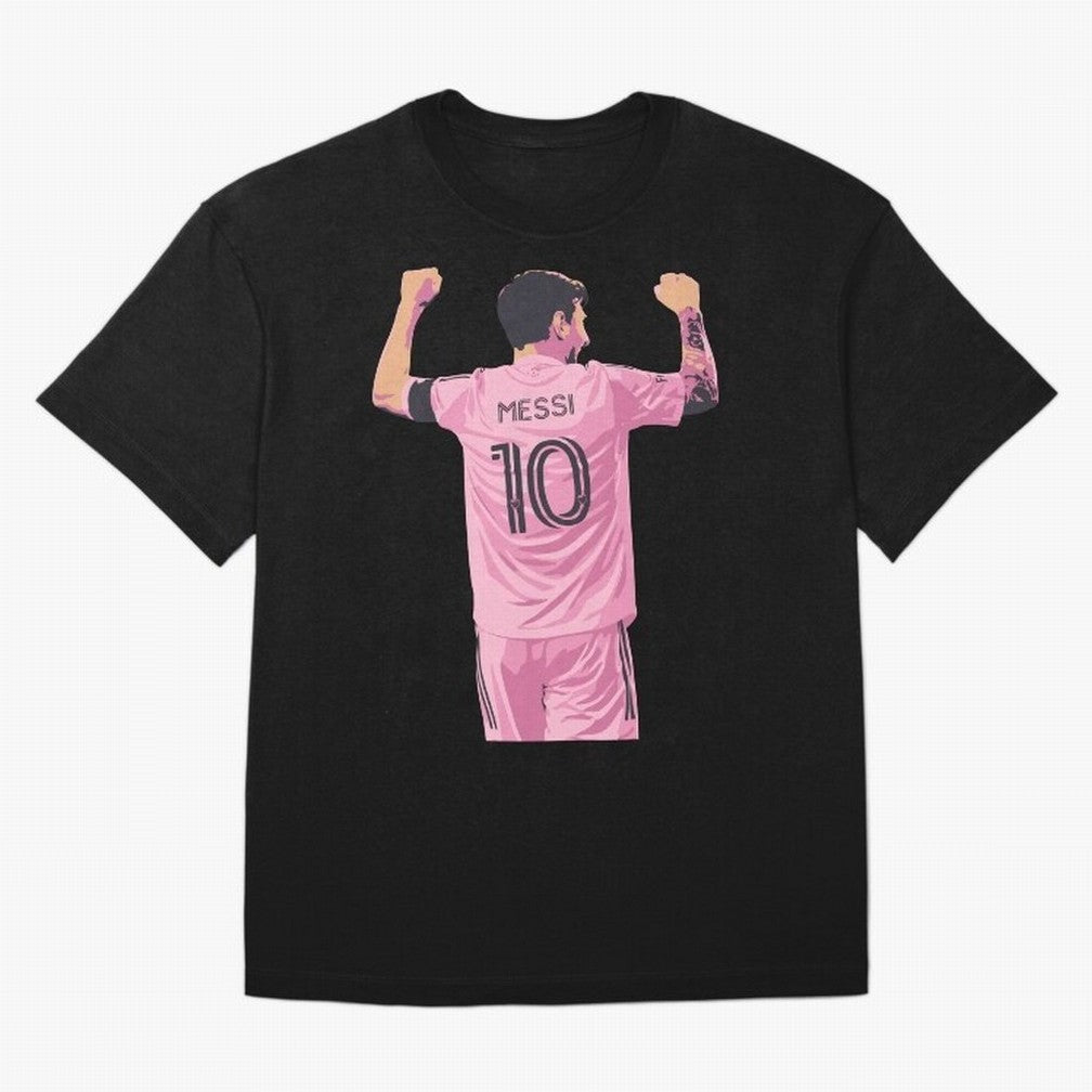 Lionel Messi Celebration Oversized T-Shirt Celebrate Golden Goal Energy in Global Football Passion for FIFA World Cup 2026 USA Canada Mexico, Connected to Cristiano Ronaldo, Haaland and CR7, Brazil, Classic Soccer Heritage, Championship Pressure,