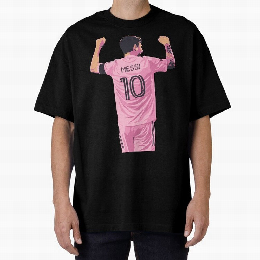 Lionel Messi Celebration Oversized T-Shirt Celebrate Golden Goal Energy in Global Football Passion for FIFA World Cup 2026 USA Canada Mexico, Connected to Cristiano Ronaldo, Haaland and CR7, Brazil, Classic Soccer Heritage, Championship Pressure,