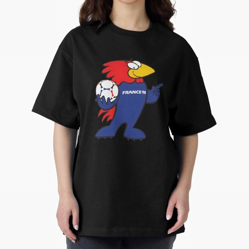 Footix - World Cup 98' Mascote Logo Oversized T-Shirt Cheer for Global Football Passion for FIFA World Cup 2026, Centered on Neymar, Haaland and Cristiano Ronaldo, Argentina and Brazil, Match Day Excitement, Supporter Culture, Golden Goals and