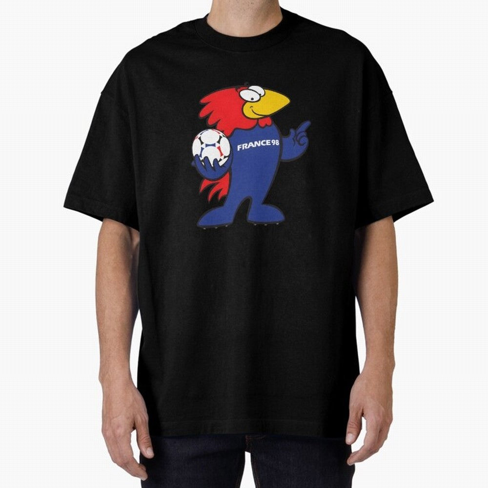 Footix - World Cup 98' Mascote Logo Oversized T-Shirt Cheer for Global Football Passion for FIFA World Cup 2026, Centered on Neymar, Haaland and Cristiano Ronaldo, Argentina and Brazil, Match Day Excitement, Supporter Culture, Golden Goals and