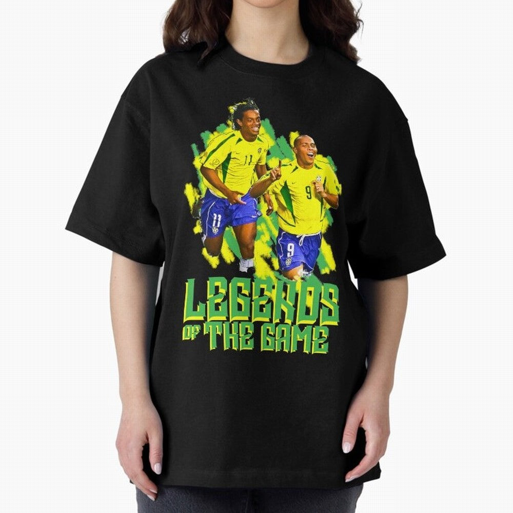 Ronaldinho and ronaldo brazil football print art Oversized T-Shirt Create FIFA World Cup 2026 Group Stage for Fans of Mbappe and Portugal, Spain and Germany, Bringing Retro Football Energy, Iconic Rivalries, Trophy Chase Drama and Stadium