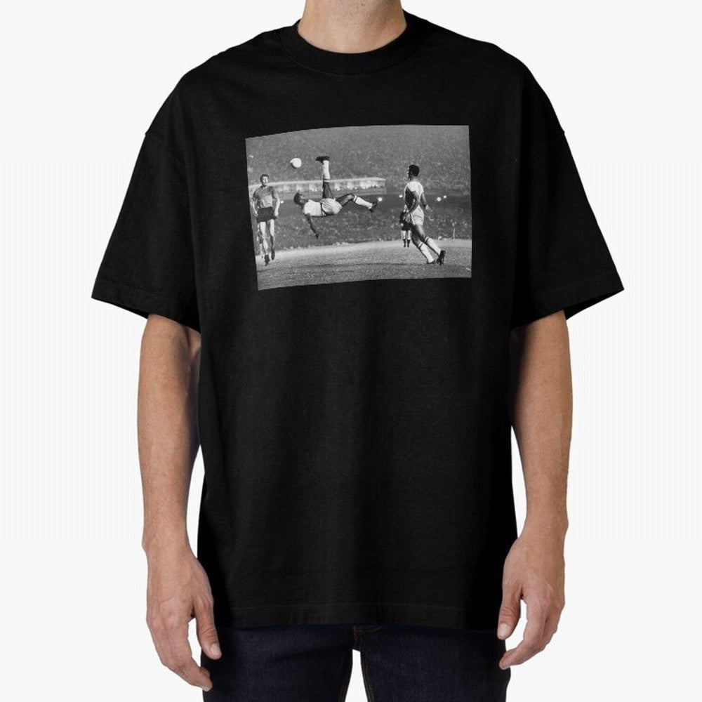 PELE LEGENDARY BICYCLE KICK BLACK AND WHITE5 Oversized T-Shirt Turn Up for Global Football Passion for FIFA World Cup 2026 Group Stage, Filled with Cristiano Ronaldo, Spain and Netherlands, Worldwide Fan Energy, Dramatic Goals, Stadium Lights and