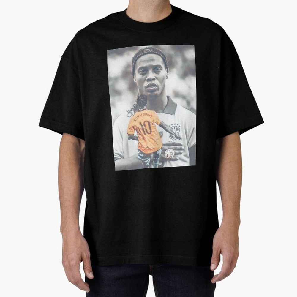 Wallpaper Ronaldinho Illustration Oversized T-Shirt Spotlight Match Day Hype around FIFA World Cup 2026 Group Stage, Haaland and Mbappe, Spain, Stadium Memories, Football Loyalty, International Chants and Championship Tradition; Perfect for Fans,