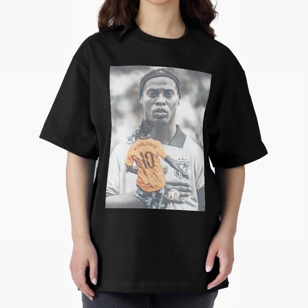 Wallpaper Ronaldinho Illustration Oversized T-Shirt Spotlight Match Day Hype around FIFA World Cup 2026 Group Stage, Haaland and Mbappe, Spain, Stadium Memories, Football Loyalty, International Chants and Championship Tradition; Perfect for Fans,