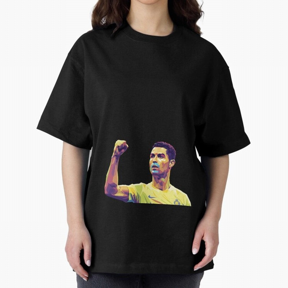 Ronaldo pop art Oversized T-Shirt Carry FIFA World Cup 2026 Connected to Mbappe and Neymar, Portugal, Spain and Germany Energy, Sports Nostalgia, International Competition, Famous Players and Unforgettable Victories; Perfect for People Who Love