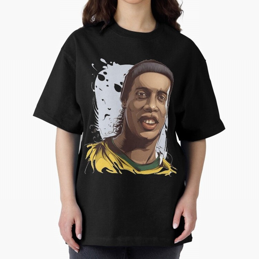 Illustration Ronaldinho Art Oversized T-Shirt Celebrate the Road through FIFA World Cup 2026 USA Canada Mexico Spirit, Centered on Germany, Cristiano Ronaldo, Haaland and CR7, Football History, Final Match Energy, Crowd Noise and Once in a Lifetime
