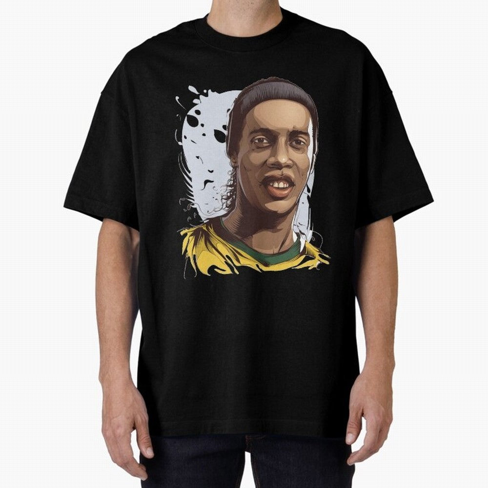 Illustration Ronaldinho Art Oversized T-Shirt Celebrate the Road through FIFA World Cup 2026 USA Canada Mexico Spirit, Centered on Germany, Cristiano Ronaldo, Haaland and CR7, Football History, Final Match Energy, Crowd Noise and Once in a Lifetime