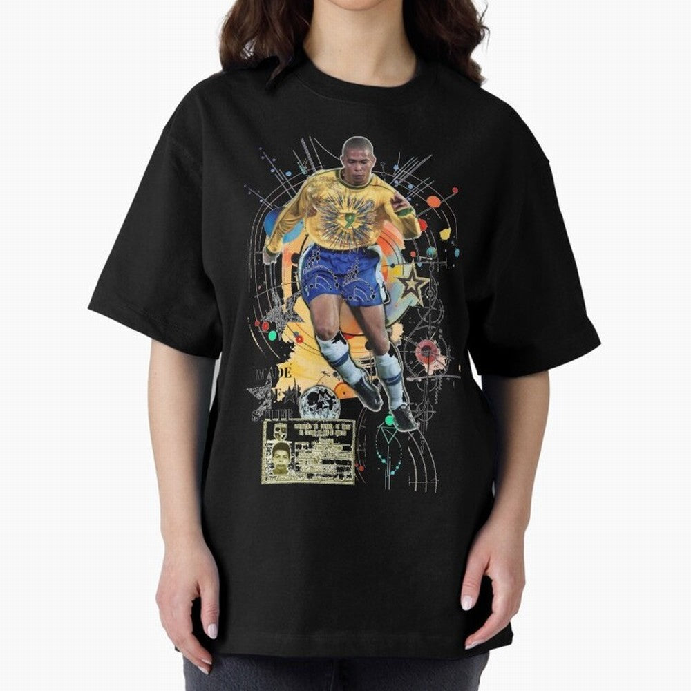 Ronaldo Nazario Football Playmaker Oversized T-Shirt Celebrate FIFA World Cup 2026 Featuring Haaland, Argentina, France and Brazil Energy, Global Supporter Spirit, Legendary Goals, National Colors and Tournament Celebration; Ideal for Passionate