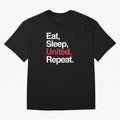Eat, Sleep, United, Repeat - Funny Manchester United Quote Oversized T-Shirt Make the Season About FIFA World Cup 2026 for Fans of CR7 and Spain, Bringing Stadium Memories, Football Loyalty, International Chants and Championship Tradition; Great
